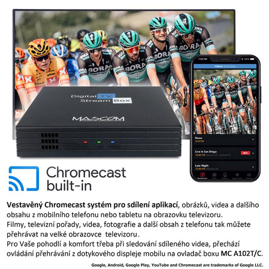 MASCOM MC A102T/C Android TV 10 box 4K s tunerom DVB-T2/C